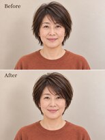 aptas 青山/表参道 白髪染め/白髪ぼかしハイライト/ボリュームアップエクステ 50代の大人丸みショート|表参道・青山