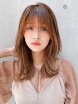 小顔前髪Aラインボブイヤリングカラーかきあげマロンベージュ♪