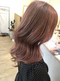 ブリーチダブルカラーハイライトピンクブラウンロングヘア