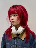 ロングウルフ/レッドカラー/赤髪/レイヤーカット