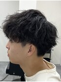 波巻きパーマ/刈り上げマッシュ