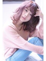 [vicushair]春髪pink×グレージュ×ラフ外巻きロブ