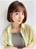 小顔ボブ×イヤリングカラー×シースルーバング 20代30代40代