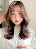 ホワイトグレージュミニウルフデジタルパーマチェリーブラウン