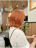 ぱつっとボブ＊顔周りレイヤー＊オレンジカラー＊ブリーチカラー
