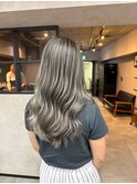 バレイヤージュ、ハイライト、レイヤーロング、グレーベージュ