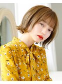 20代シースルーバングオリーブカラー外ハネミくびれミディ