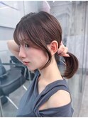 黒髪韓国小顔レイヤーイメチェン暗めオリーブグレークラゲヘアー