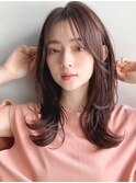シースルーバングレイヤーカットチェリーブラウンイメチェン
