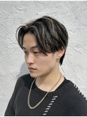 men'sメンズブリーチハイライトダブルカラーフェザーパーマ/立川
