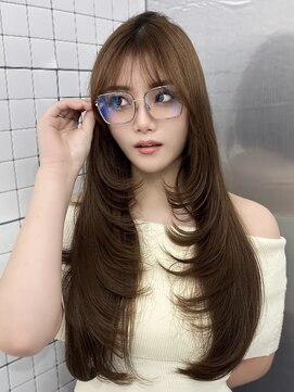 ロムーク 表参道(LOMKH) ロングレイヤーカット顔周りシールエクステ冬ヘーゼルグレージュ