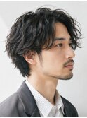 メンズミディアムパーマニュアンスパーマセンターパート
