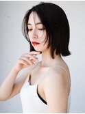 ◯ぱっつん前髪流し前髪鎖骨ミディアムボブ耳かけボブパーマ小顔