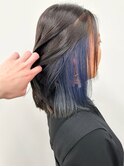 ＊インナーカラーブルーナチュラルボブディ前髪なし30代40代3