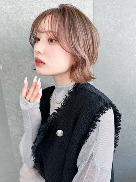 ハローバイシー 仙台(Hello by Sea) ブリーチなしハイトーンレイヤーボブ切りっぱなし髪質改善[仙台]