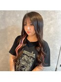 茶髪ロング10代20代プルエクステインナーカラーピンク