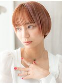 □透明感アプリコットオレンジ美髪丸みショート416大宮10代20代
