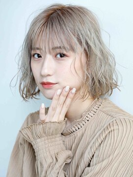 ヘアメイク アージュ 天神西通り店(HAIR MAKE age) ミルクティーベージュ ボブパーマ シースルーバング