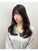 レイヤーロング似合わせカットフルバングアッシュグレージュ
