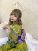 編み込みウェーブハーフ