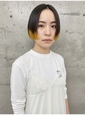 ミニボブ　リップラインボブ　毛先カラー　イエロー