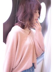 [vicushair]春髪pink×グレージュ×ラフ外巻きロブ