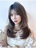 ☆くびれヘア前髪ありレイヤーカットレイヤーボブネビージュ