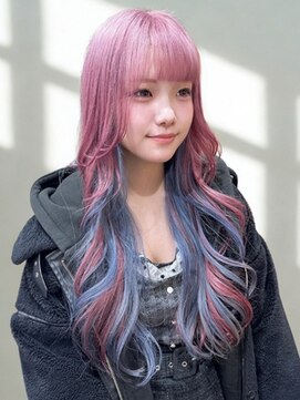 ピンク×ブルーインナーカラーロング