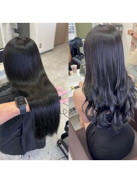 グロウ 秋葉原(grow) ブルーブラックカラー　プルエクステでロング