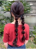 編み下ろしツインアレンジ　たまねぎヘア　リボンアレンジ