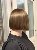 艶感ブラウンミニボブケアストレート透明感カラーオリーブ