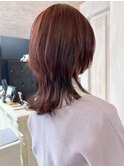 福山市美容室Caaryトレンド春ウルフヘア赤みカラーベリーカラー