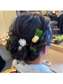 着物スタイル♪お花×ダウンシニヨンのゆるふわヘアセット☆