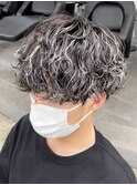 仙台波巻きパーマセンターパートウルフメンズマッシュ緩め30代◆