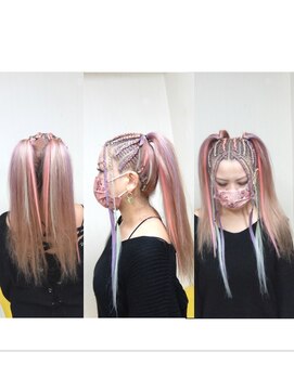 ダンスヘア♪人毛ブレイズカラーエクステ入れハーフコーンロウ