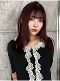 レッドブラウン 顔周りレイヤーカット ストレート 髪質改善 20代