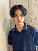 韓国マッシュカルマパーマコンマバングセンターパート黒髪ウルフ