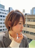 【津賀 涼】ショートグレージュカラーボブウルフココアベージュ