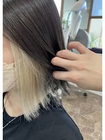 ヘアーディア みどり店(Hair...DiA) プツッとボブ+アッシュブラック×ホワイトベージュイヤリング