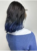 20代30代小顔ゆるふわミディアムグラデーションネイビー