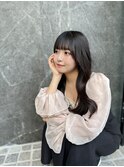 小顔薄めバンググレージュレイヤーロング前髪パーマ黒髪