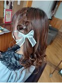 編みこみハートリボン　ハーフアップ