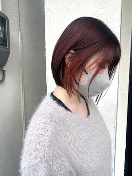 ブラン 阪急伊丹駅前店(Blanc.) レッドカラー　切りっぱなし　ぷつっとボブ