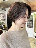 NUDE白髪ぼかしハイライトカラー脱白髪染め 大人ショートボブ