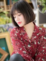 カバーヘア ブリス 川口(COVER HAIR bliss)&nbsp;黒髪オリーブグレージュ切りっぱなしミニボブc6川口20代30代40代