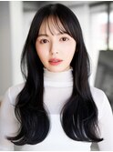 ☆フェミニンロング大人かわいいぱっつん前髪レイヤーカット小顔