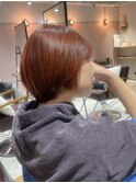 小川/ブリーチなしwカラーオレンジブラウン秋カラーショートボブ