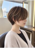 ハイライト/白髪ぼかし/ショートボブ/小顔カット/