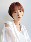 大人ショート前髪あり丸顔絶壁面長エラ張り暖色カラーK20231227