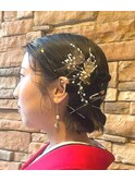 成人式ヘアメイク　ぷっつりミディアムボブ　ヘアアレンジ 暗髪